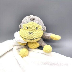 Baby Burn Monkey Lovey Plush Toy Grey Yellow Soft White Blanket